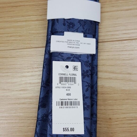 BAR III Mens Neck Tie Blue Floral Roses Slim Pointed Woven Textured Silk Blend - Picture 3 of 6